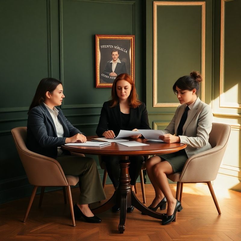 Trei profesioniști români revizuind documente la o masă rotundă